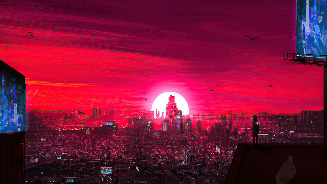 庞克2077, 庞克, 气氛, 性质, 紫色的 壁纸 1366x768 允许
