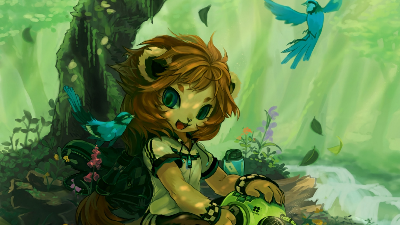 Fille Aux Cheveux Bruns en Personnage D'anime Robe Verte. Wallpaper in 1280x720 Resolution