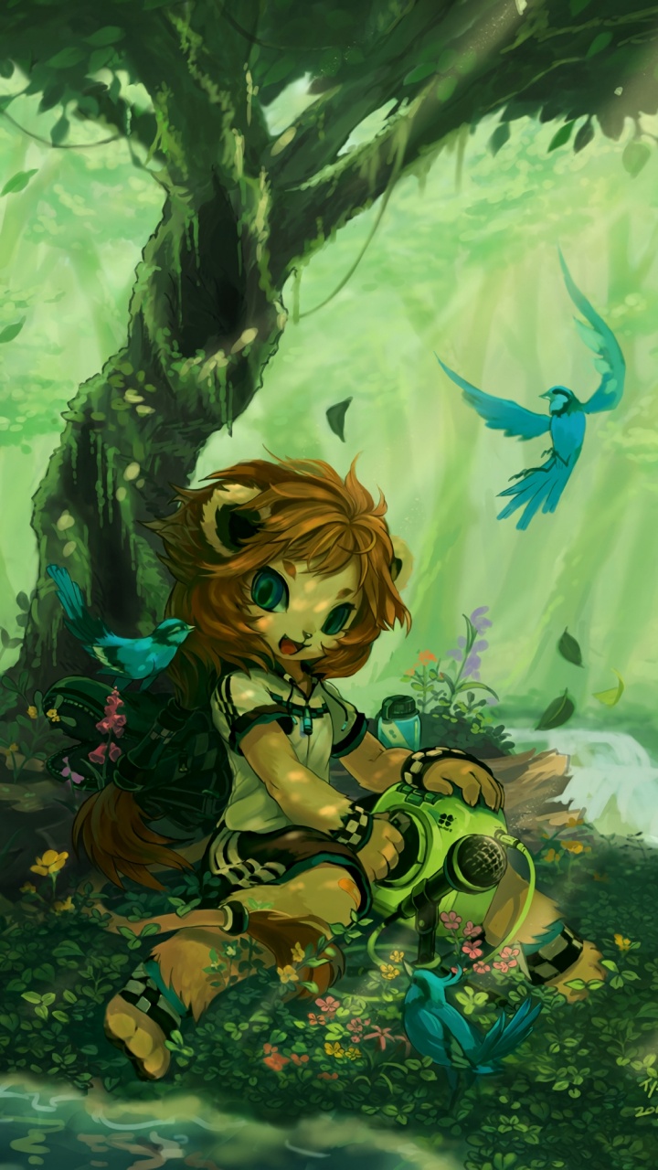 Braunhaariges Mädchen im Grünen Kleid Anime-Charakter. Wallpaper in 720x1280 Resolution