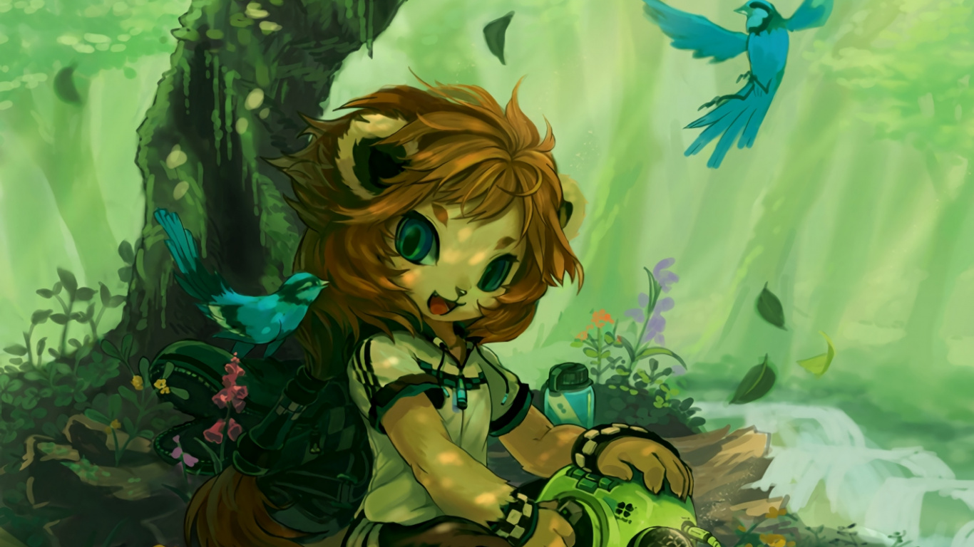 Brown Haired Girl in Green Dress Anime Character. Wallpaper in 1366x768 Resolution