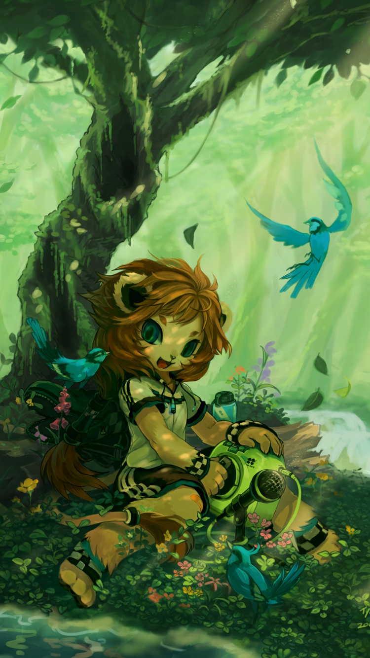 Brown Haired Girl in Green Dress Anime Character. Wallpaper in 750x1334 Resolution