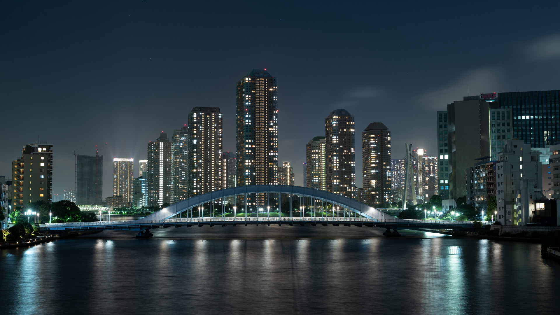 Skyline Der Stadt Bei Nacht Night. Wallpaper in 1920x1080 Resolution