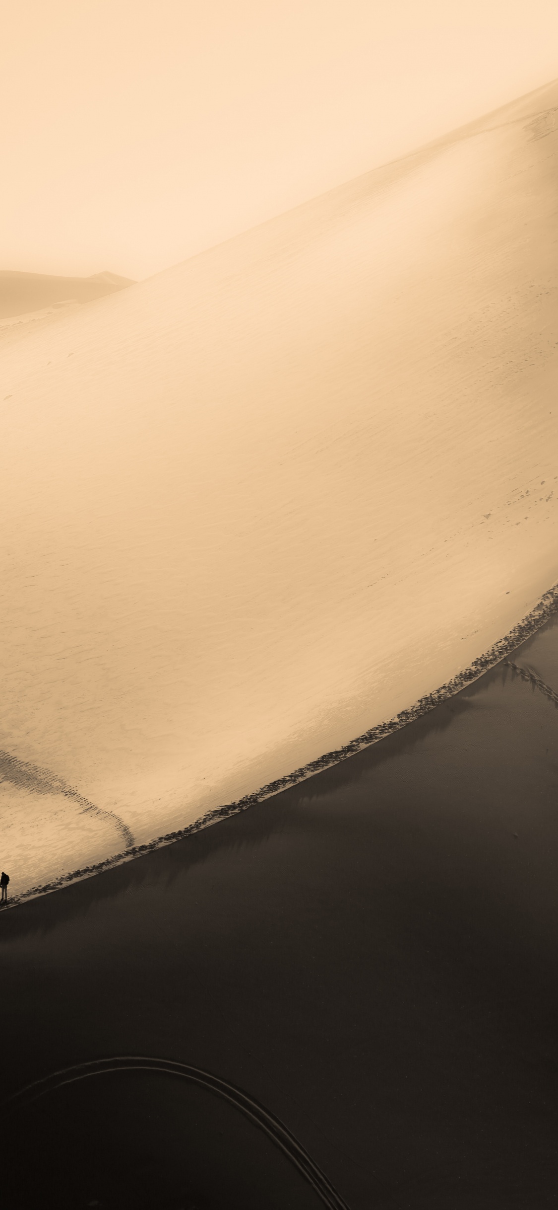 Personne en Veste Noire Marchant Sur le Sable. Wallpaper in 1125x2436 Resolution