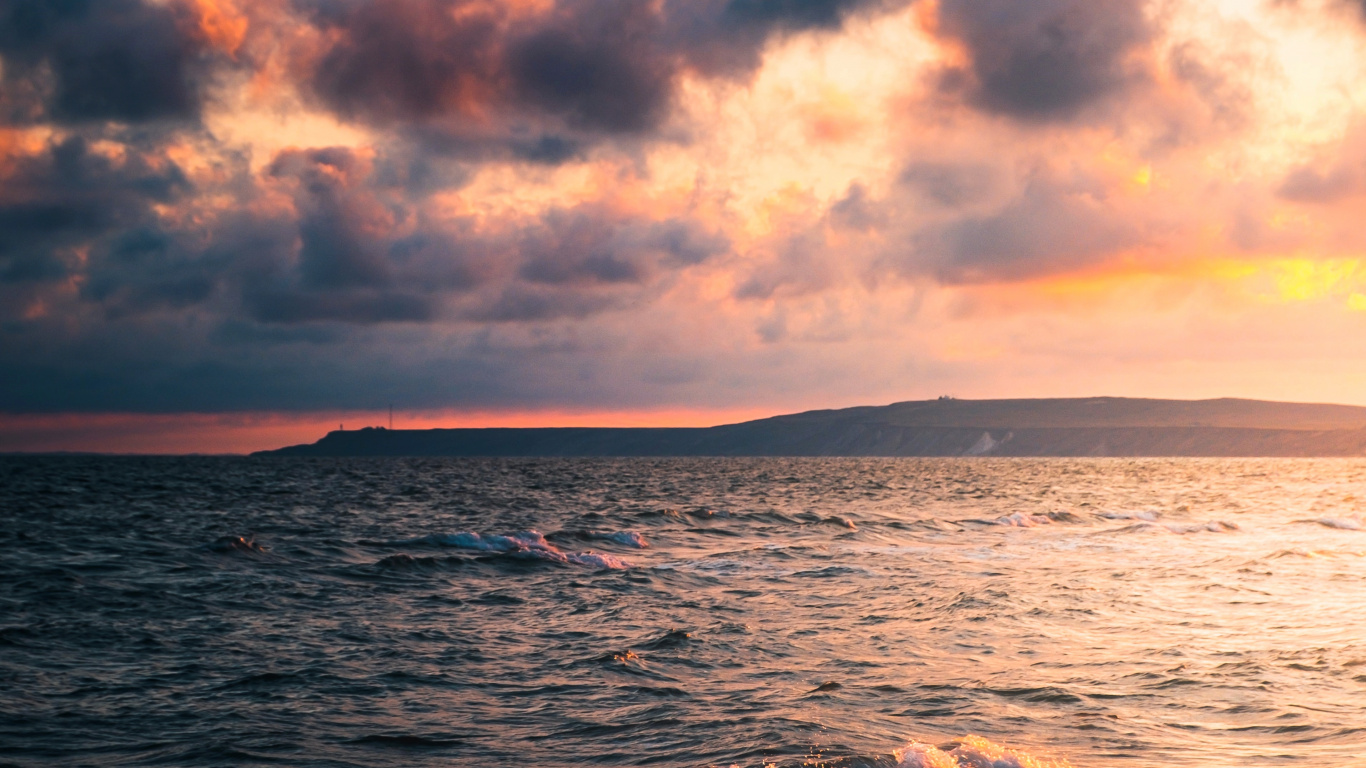 Mar, Agua, Ambiente, Afterglow, Azure. Wallpaper in 1366x768 Resolution