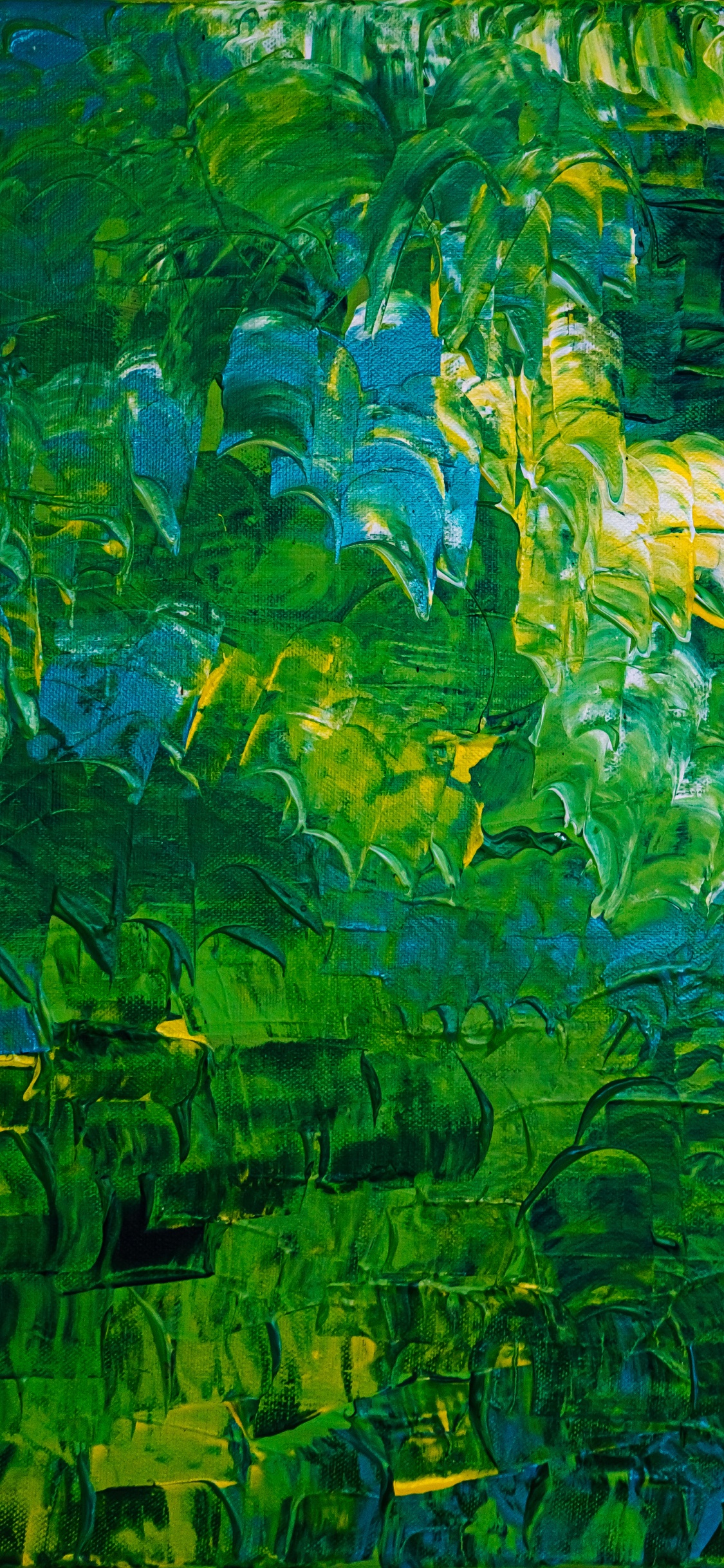 Peinture Abstraite Verte et Jaune. Wallpaper in 1125x2436 Resolution