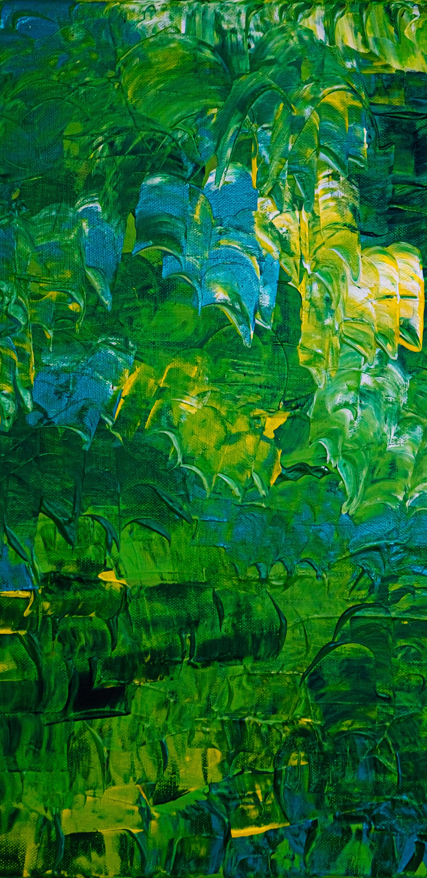 Peinture Abstraite Verte et Jaune. Wallpaper in 1440x2960 Resolution