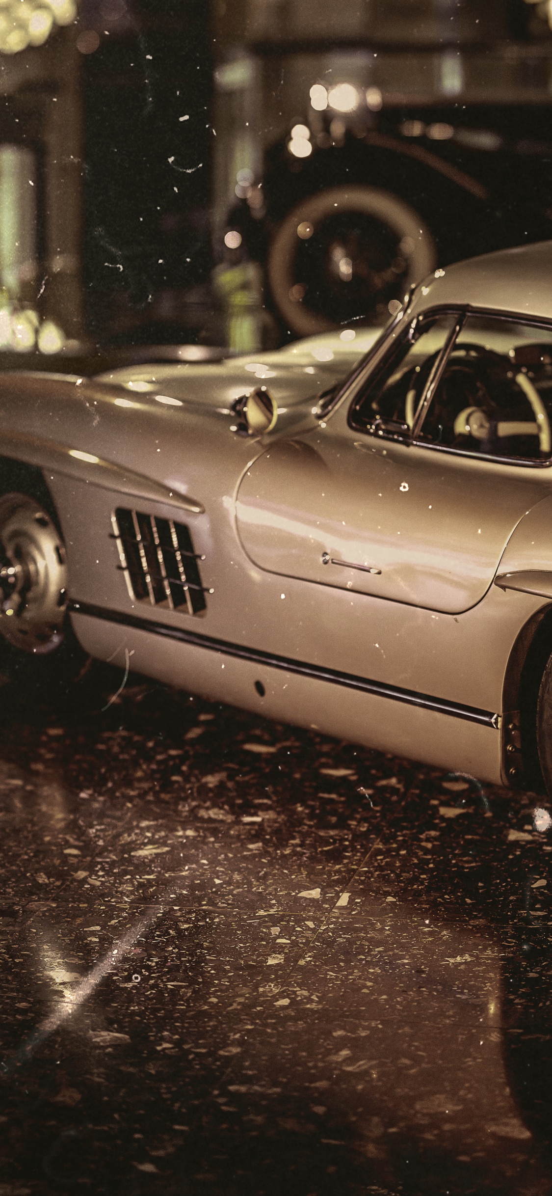 Grayscale Photo of Classic Coupe. Wallpaper in 1125x2436 Resolution