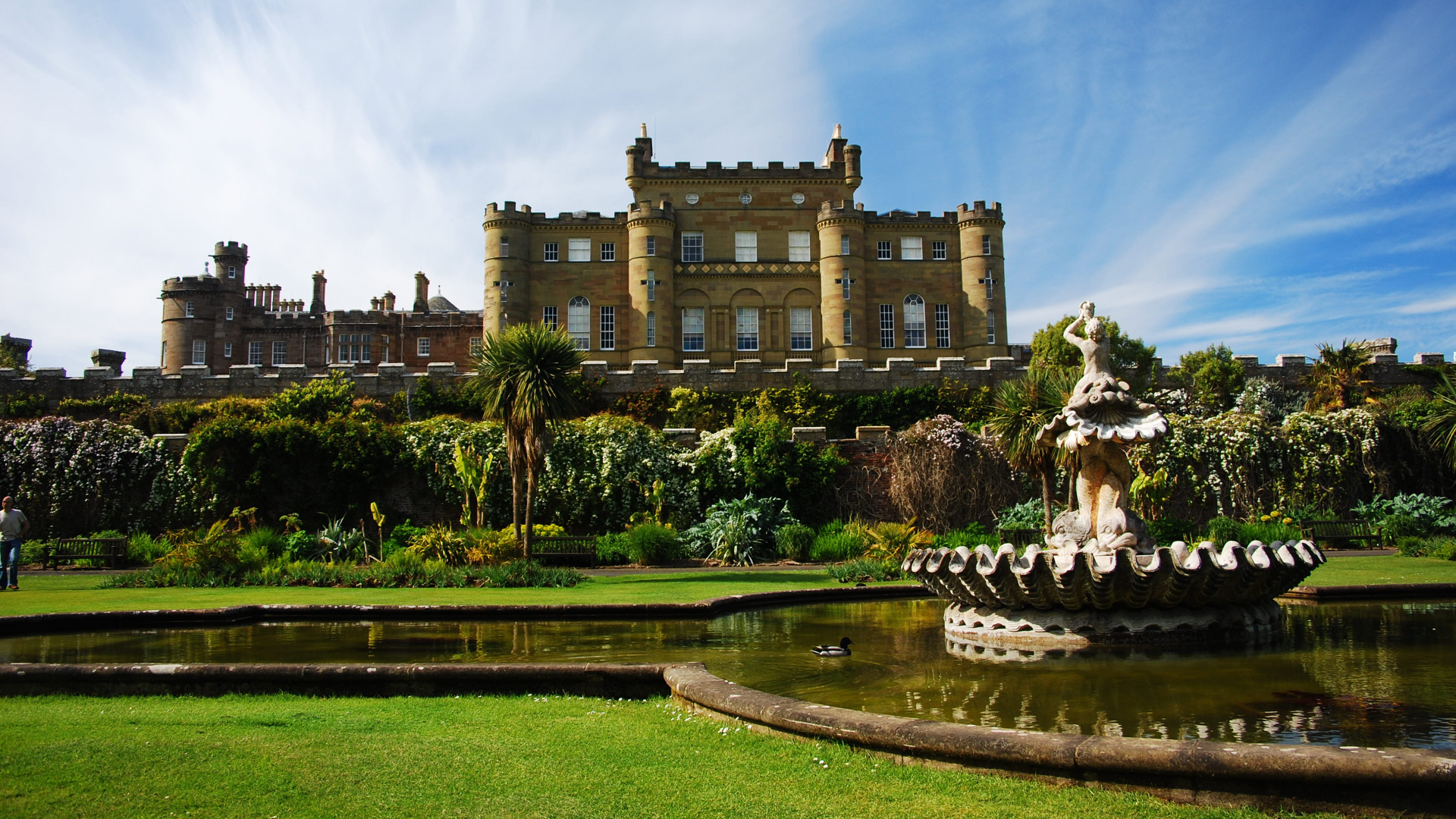 城堡, 大厦, 庄家, 农舍, 反射 壁纸 1920x1080 允许