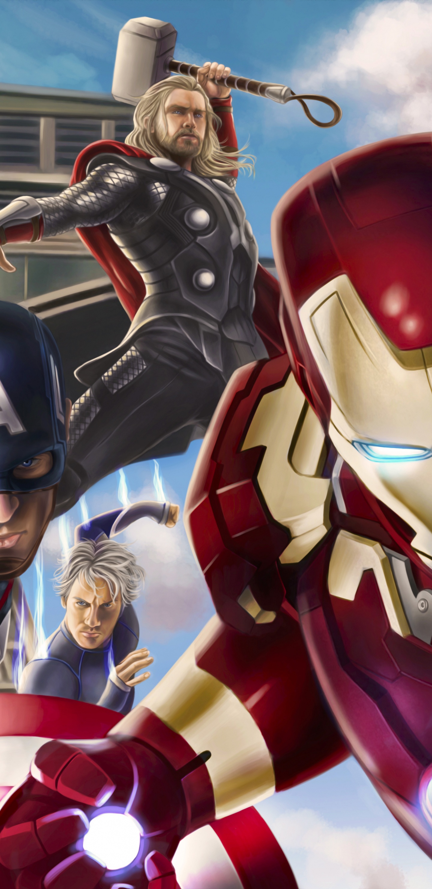 Red and Yellow Robot Illustration. Wallpaper in 1440x2960 Resolution