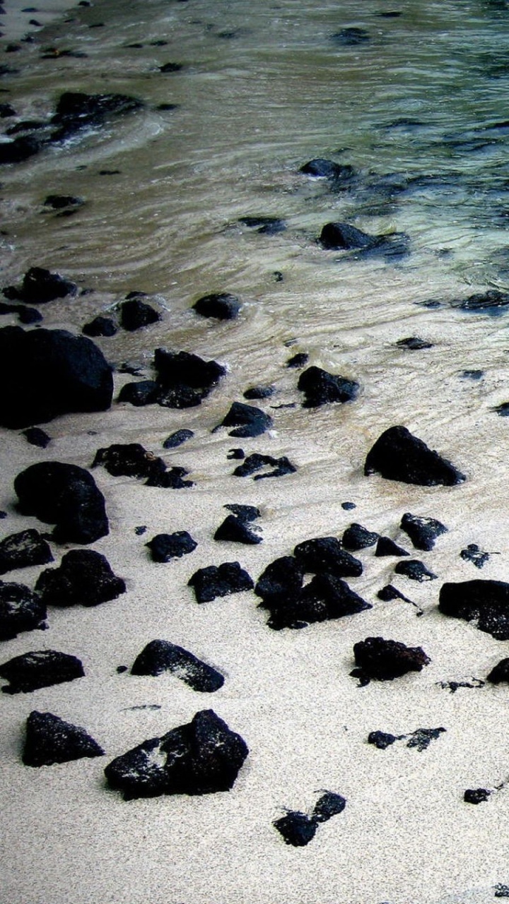 Black Stones on Seashore During Daytime. Wallpaper in 720x1280 Resolution