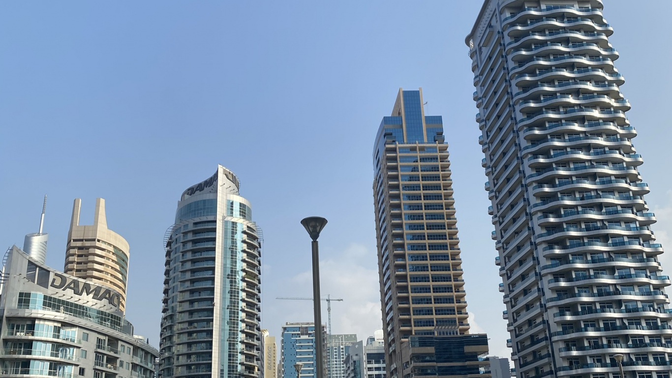 Dubai, Tower Block, Daytime, Road, City. Wallpaper in 1366x768 Resolution