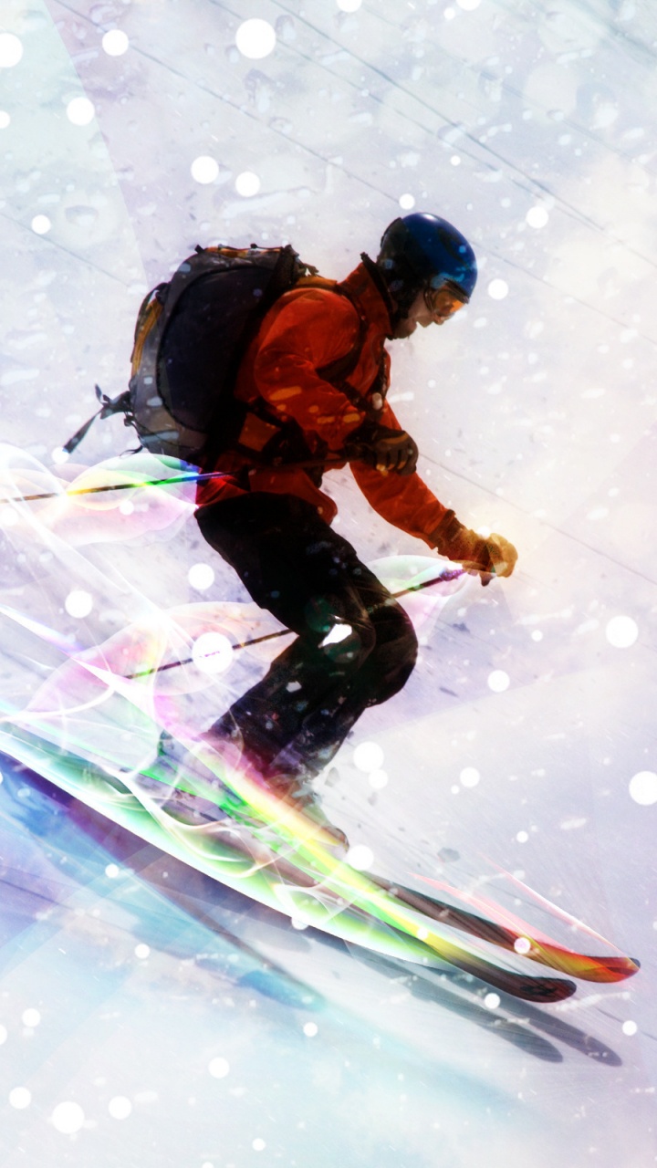 Hombre de Chaqueta Marrón y Pantalón Azul Montando en Snowboard. Wallpaper in 720x1280 Resolution