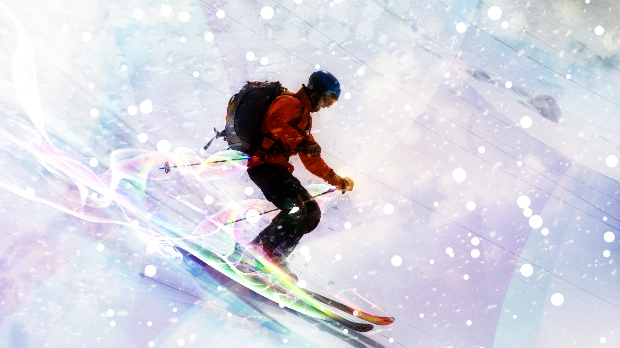 Man in Brown Jacket and Blue Pants Riding on Snowboard. Wallpaper in 2560x1440 Resolution