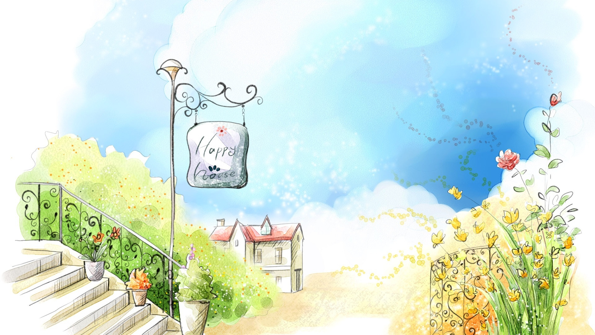 Weiße Und Braune Holzbank in Der Nähe Von Grünen Pflanzen Unter Blauem Himmel. Wallpaper in 1920x1080 Resolution