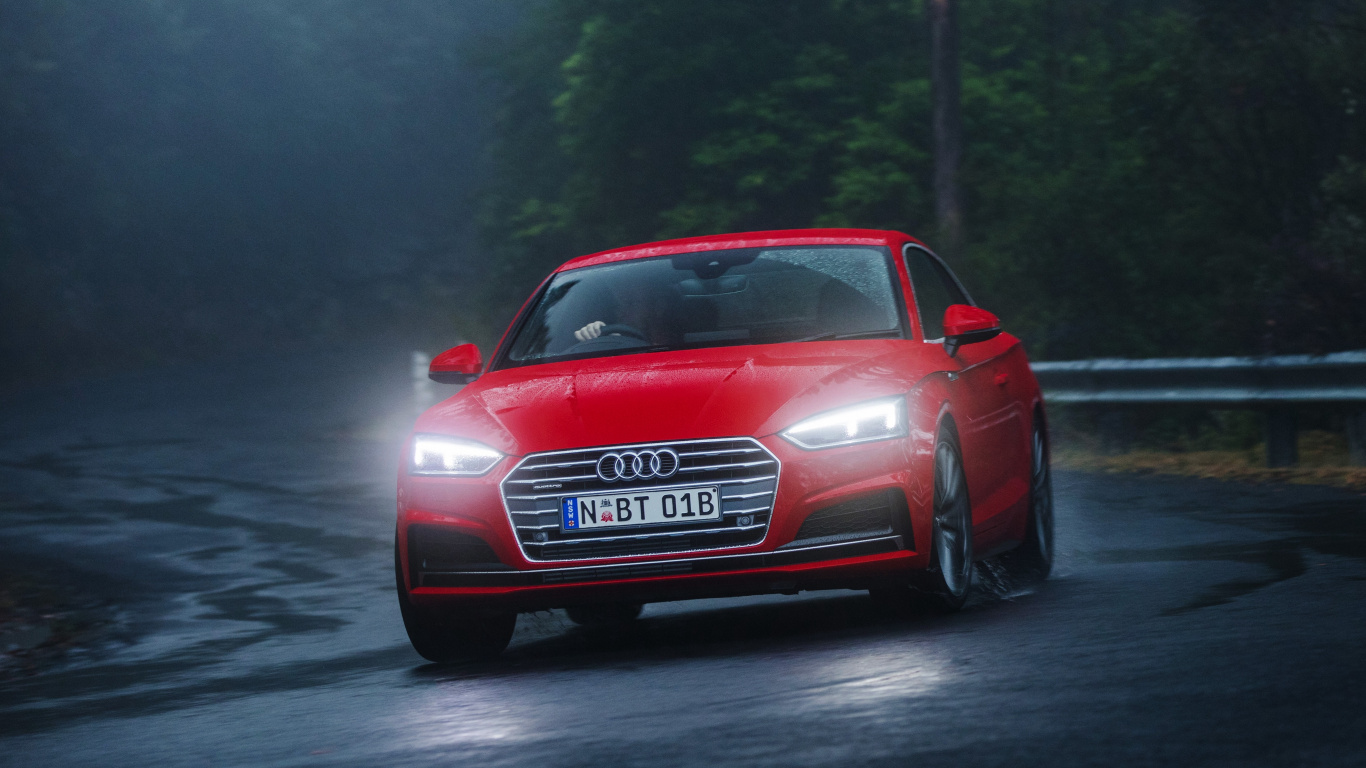 Audi Rouge a 4 Sur Route. Wallpaper in 1366x768 Resolution