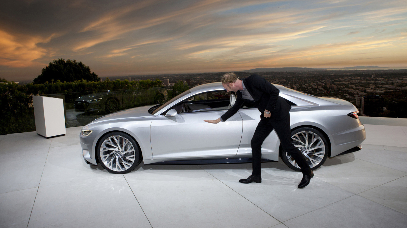 Man in Black Jacket and Black Pants Leaning on White Car. Wallpaper in 1366x768 Resolution