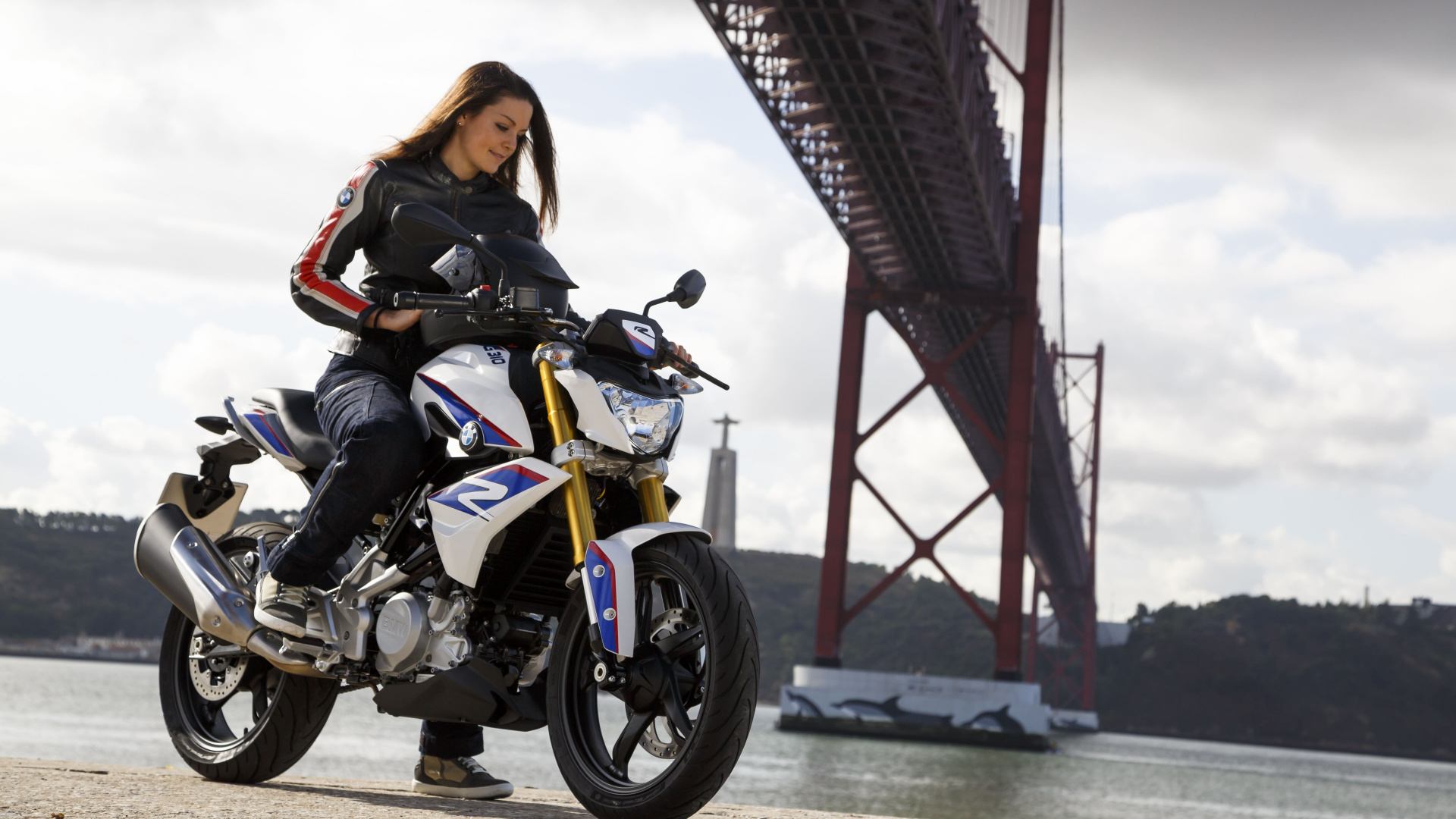 Woman in Black Jacket Riding Yellow and Black Motorcycle. Wallpaper in 1920x1080 Resolution