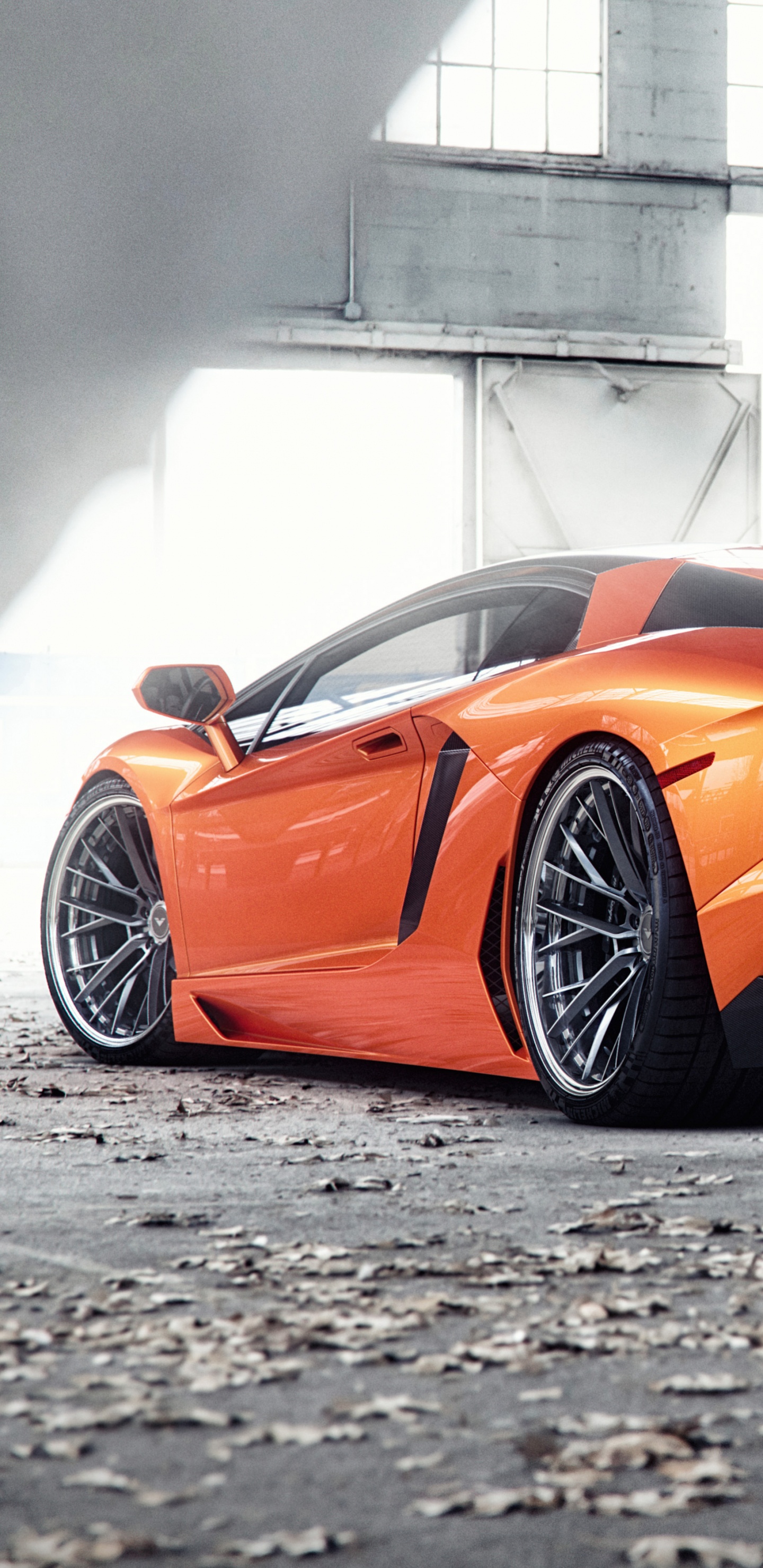 Lamborghini Aventador Orange Dans un Parking. Wallpaper in 1440x2960 Resolution