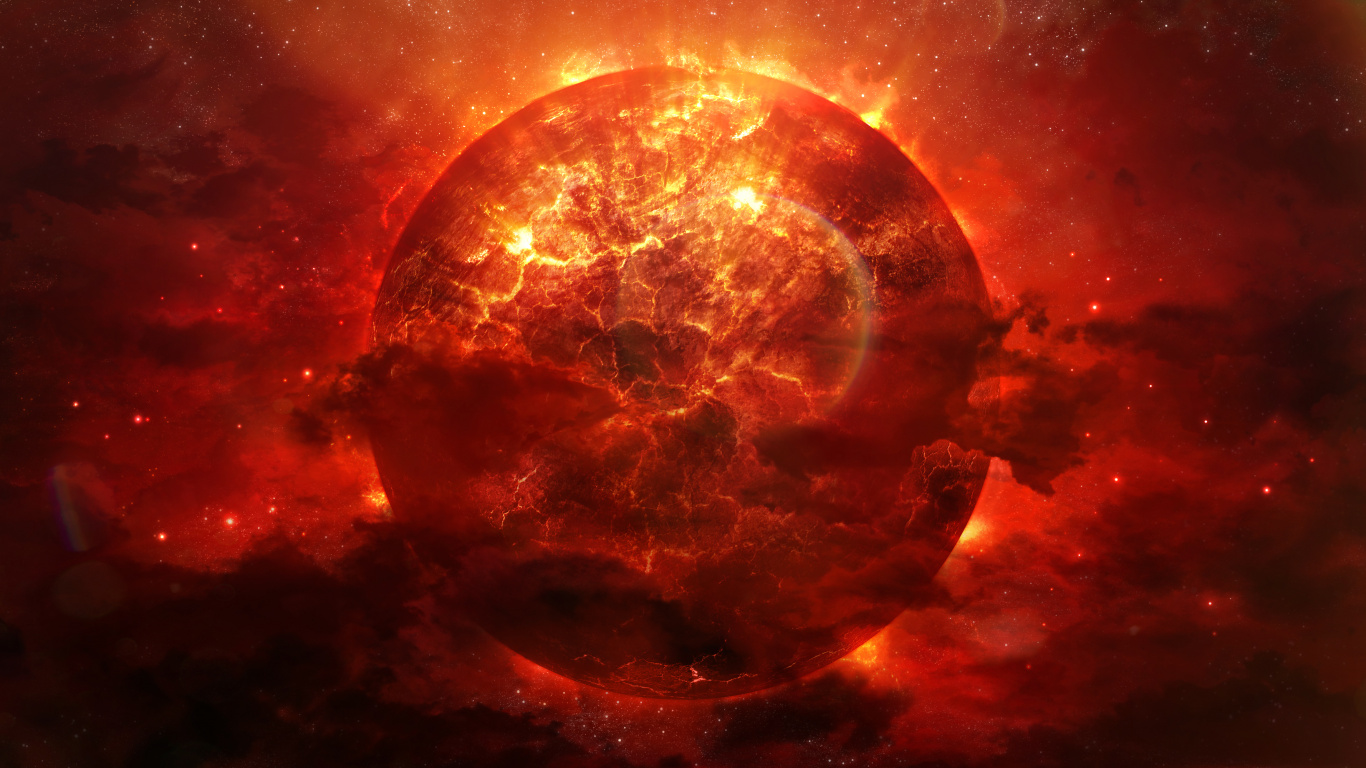 Brauner Und Schwarzer Planet Mit Sternen. Wallpaper in 1366x768 Resolution