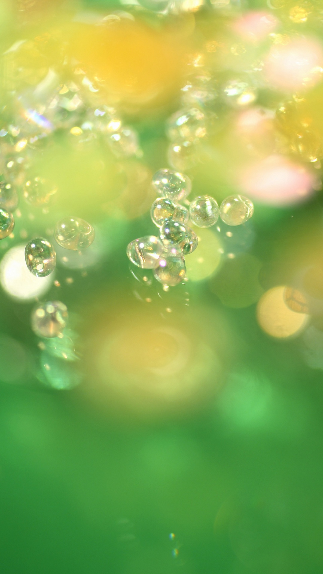 Water Droplets on Green Surface. Wallpaper in 1080x1920 Resolution