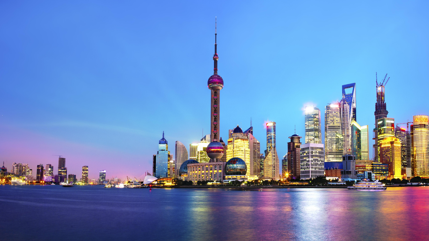 City Skyline During Night Time. Wallpaper in 1366x768 Resolution