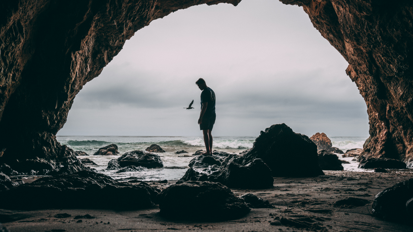 Cave, Sea Cave, Beach, Sea, Rock. Wallpaper in 1366x768 Resolution