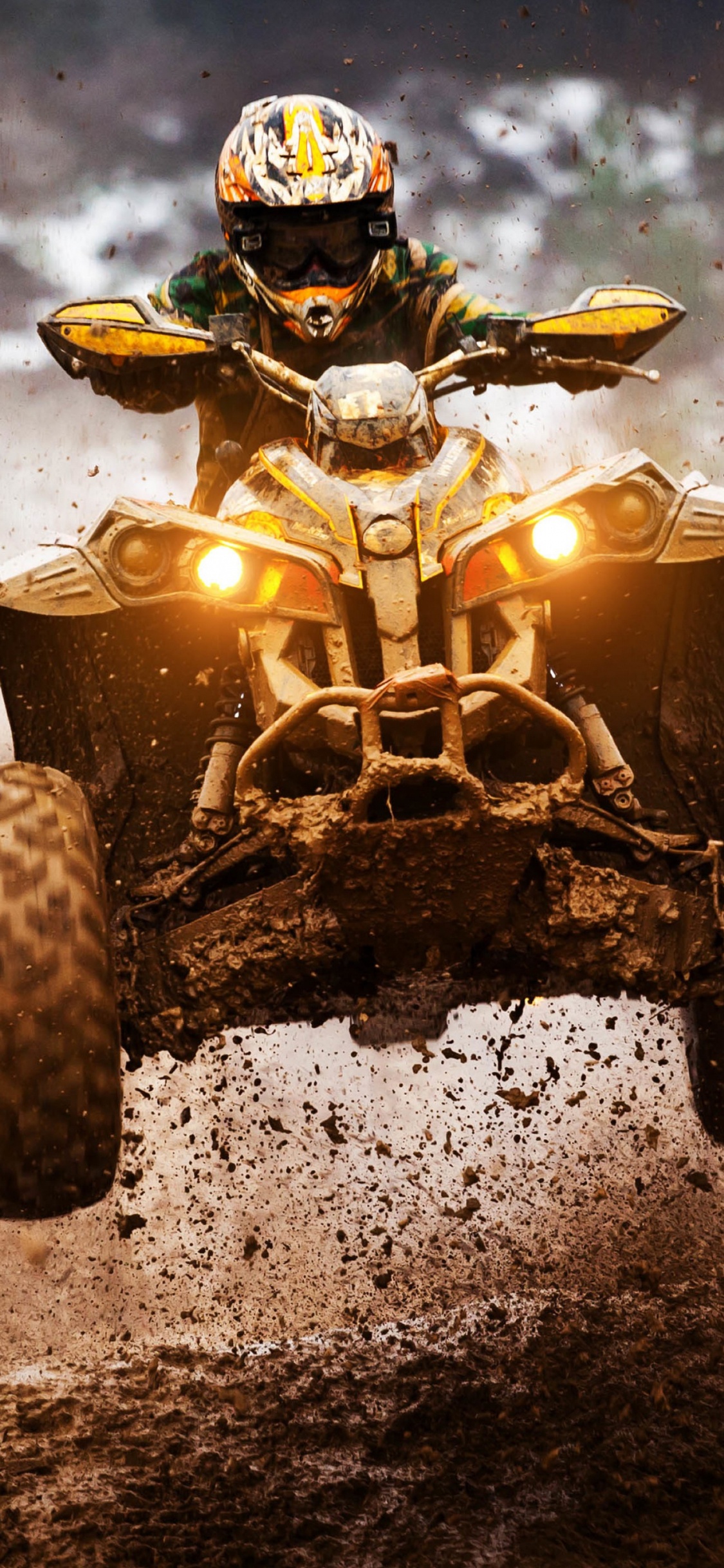 Hombre, Equitación, Atv, En, Suelo Cubierto de Nieve. Wallpaper in 1125x2436 Resolution