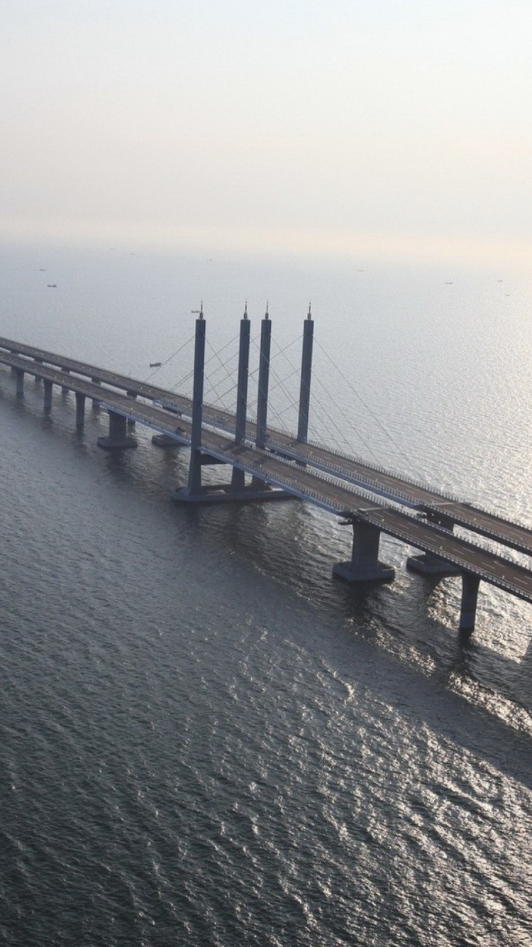 Jiaozhou Bay Bridge, Jiaozhou City, 有线桥, 雾, 大海 壁纸 750x1334 允许