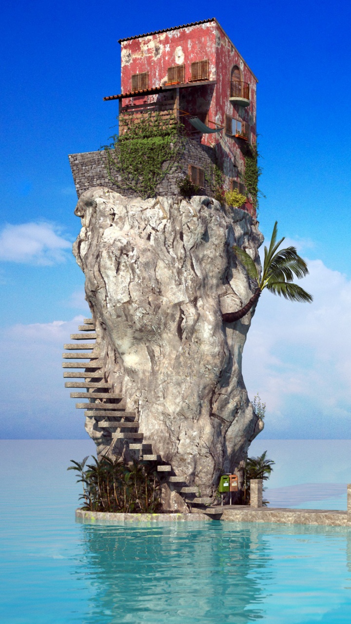 Casa de Madera Marrón Sobre la Formación Rocosa Cerca Del Cuerpo de Agua Durante el Día. Wallpaper in 720x1280 Resolution