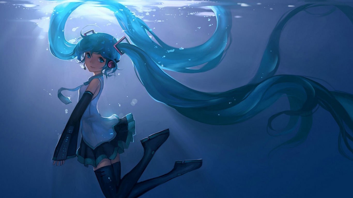 Woman in Black Suit and Blue Hair Anime Character. Wallpaper in 1366x768 Resolution