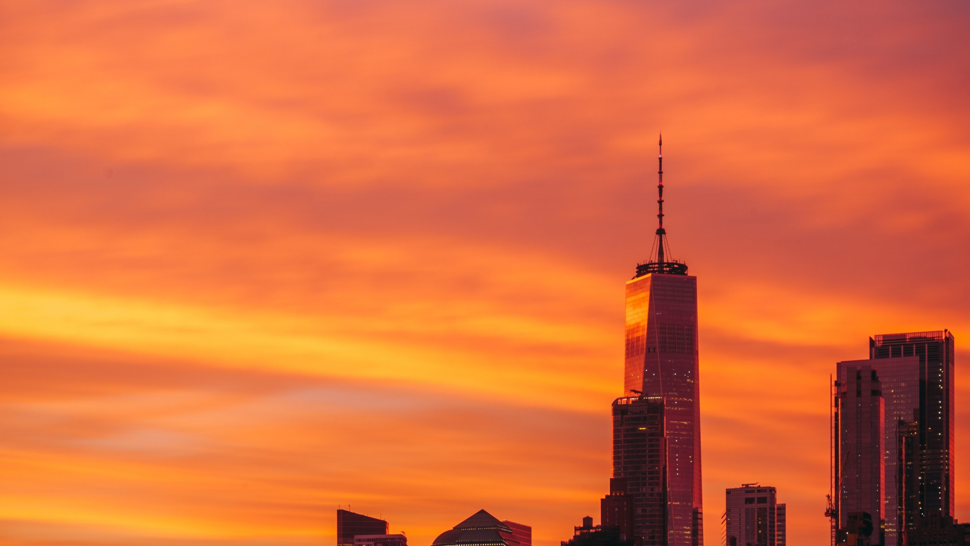New York Sunset, One World Trade Center, Sunset, City, Empire State Building. Wallpaper in 1920x1080 Resolution
