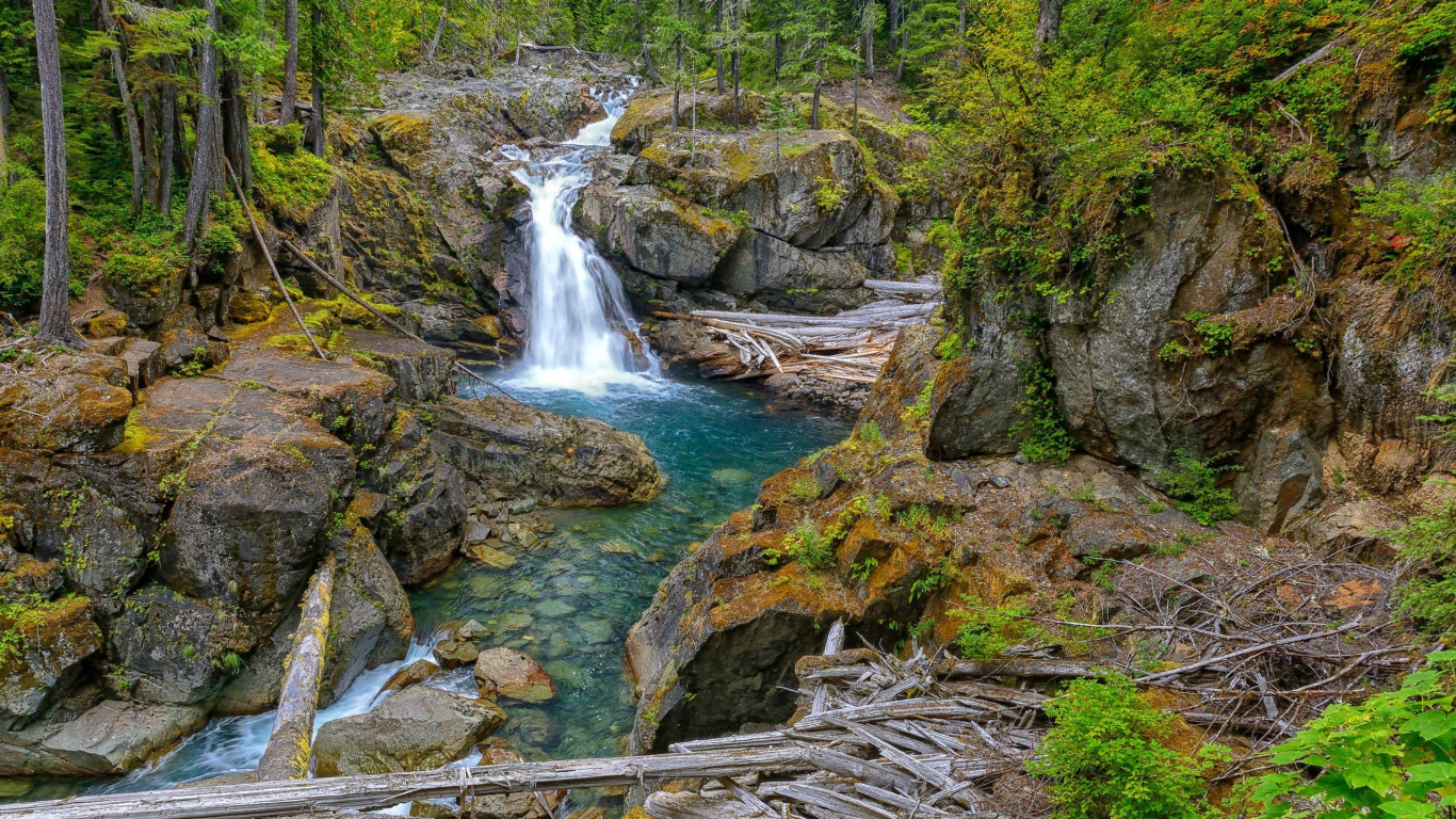 Water Falls on Rocky River. Wallpaper in 1366x768 Resolution