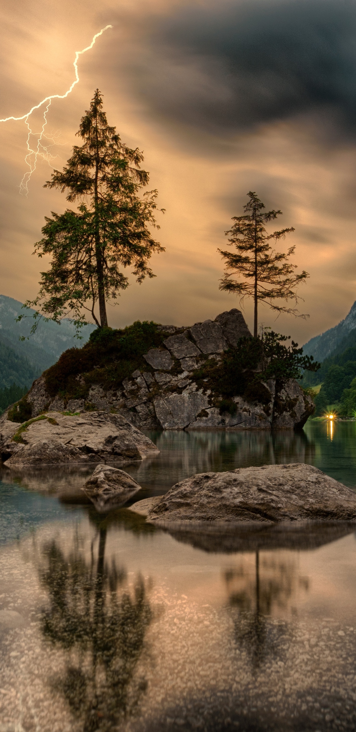 Green Trees on Brown Rock Formation on Lake During Daytime. Wallpaper in 1440x2960 Resolution