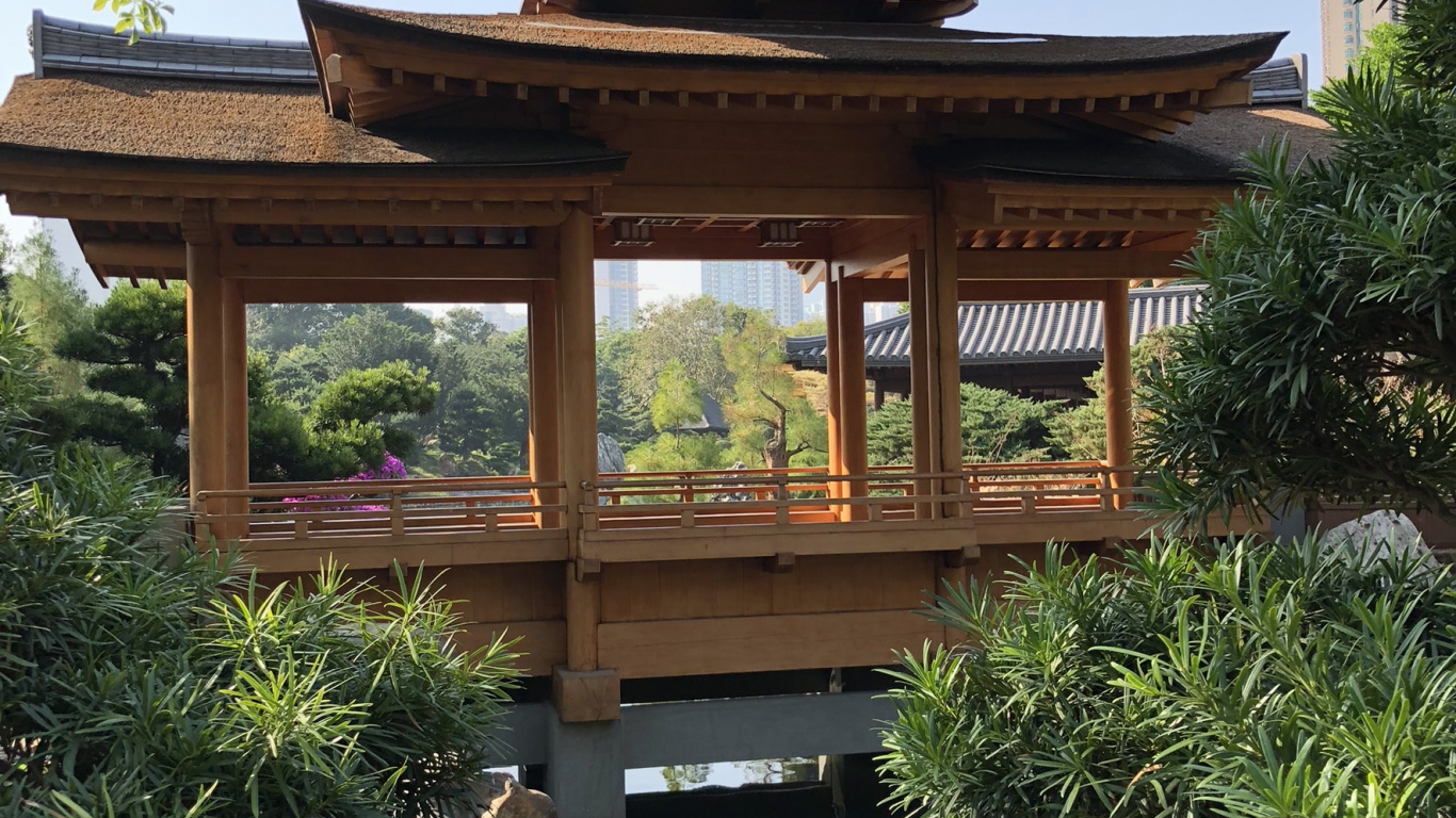 Hong Kong, L'architecture Chinoise, Gazebo, Garden, Pavillon. Wallpaper in 1366x768 Resolution