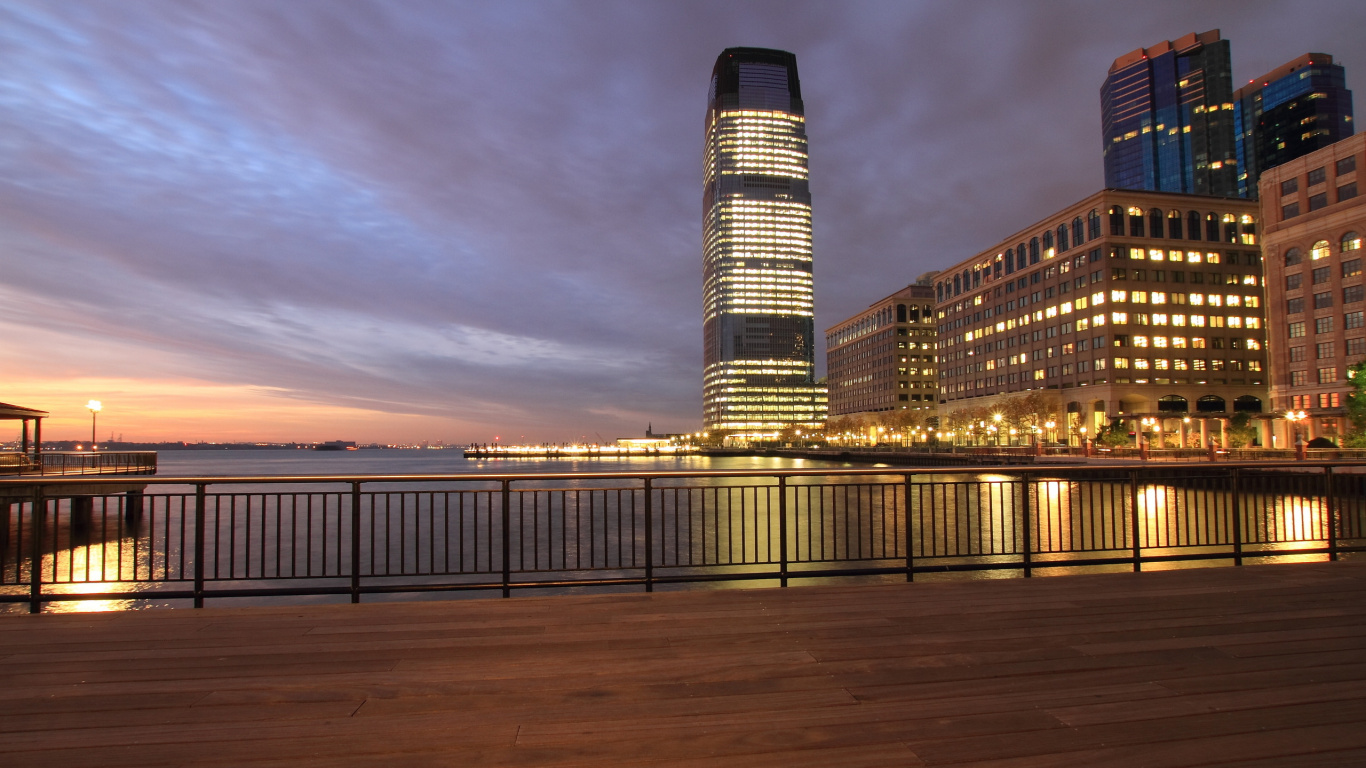 泽西城市, 建筑, 城市, 城市景观, 地平线 壁纸 1366x768 允许