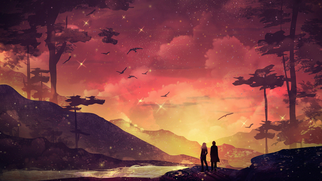 数码艺术, 气氛, 余辉, 光, 自然景观 壁纸 1366x768 允许