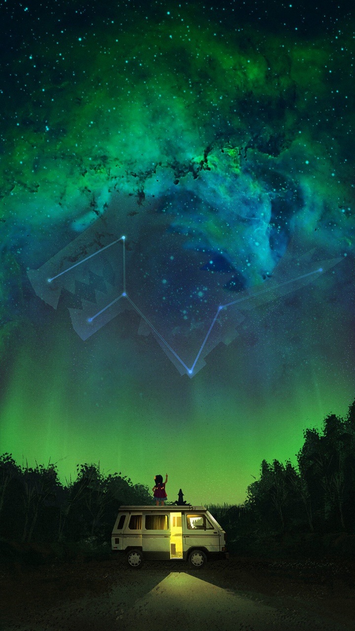 Papier Ondulé Cool, Green, Aurora, Van, Objet Astronomique. Wallpaper in 720x1280 Resolution