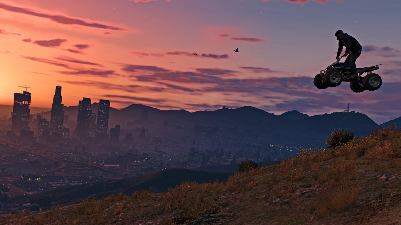 Grand Theft Auto v, Rockstar Games, Sport Extrême, Playstation 4, Aube. Wallpaper in 1366x768 Resolution