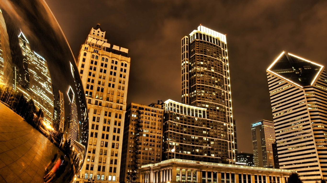 Immeubles de Grande Hauteur Pendant la Nuit. Wallpaper in 1366x768 Resolution