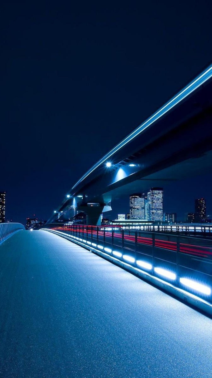 Blue and White Lighted Bridge During Night Time. Wallpaper in 720x1280 Resolution