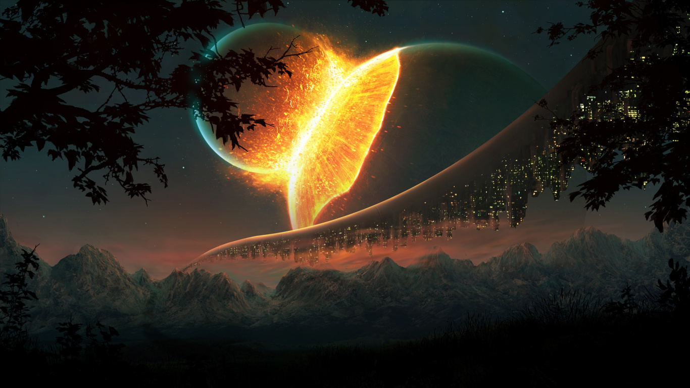 Silhouette D'arbres Pendant la Nuit. Wallpaper in 1366x768 Resolution