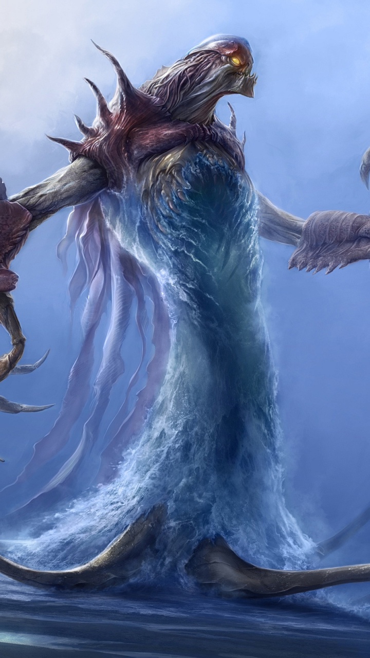 Dragon Brun et Blanc Sur un Plan D'eau Bleu. Wallpaper in 720x1280 Resolution