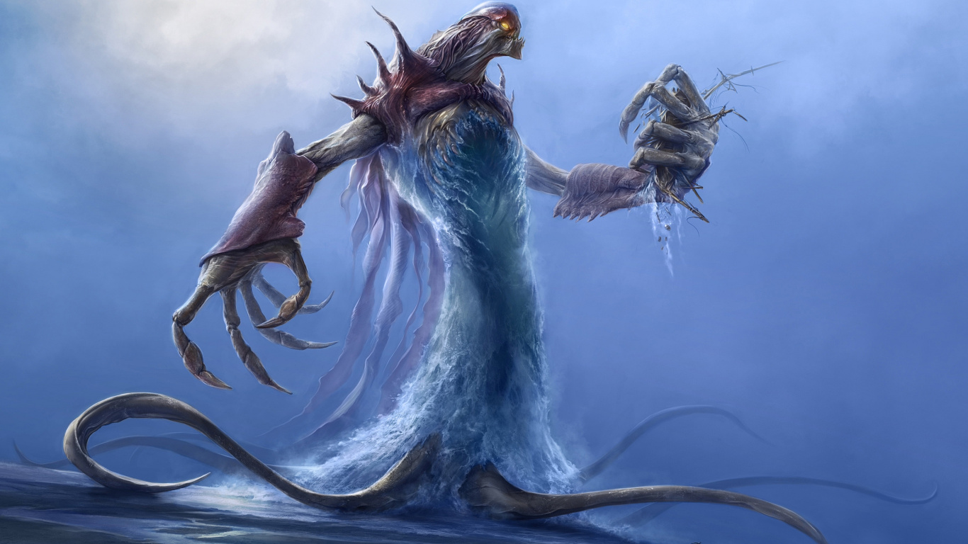 Brown and White Dragon on Blue Body of Water. Wallpaper in 1366x768 Resolution