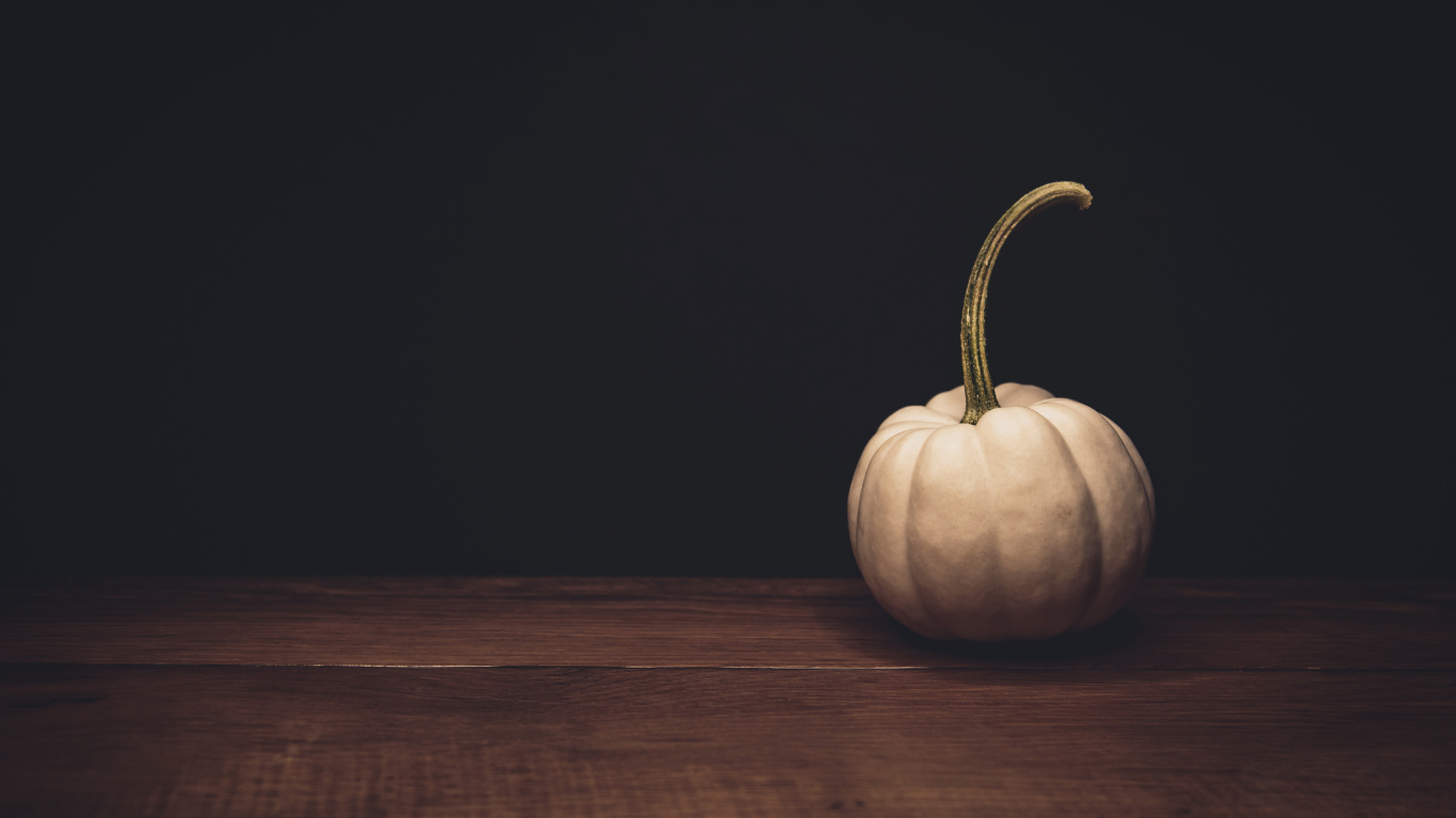 Pumpkin on Brown Wooden Table. Wallpaper in 1366x768 Resolution