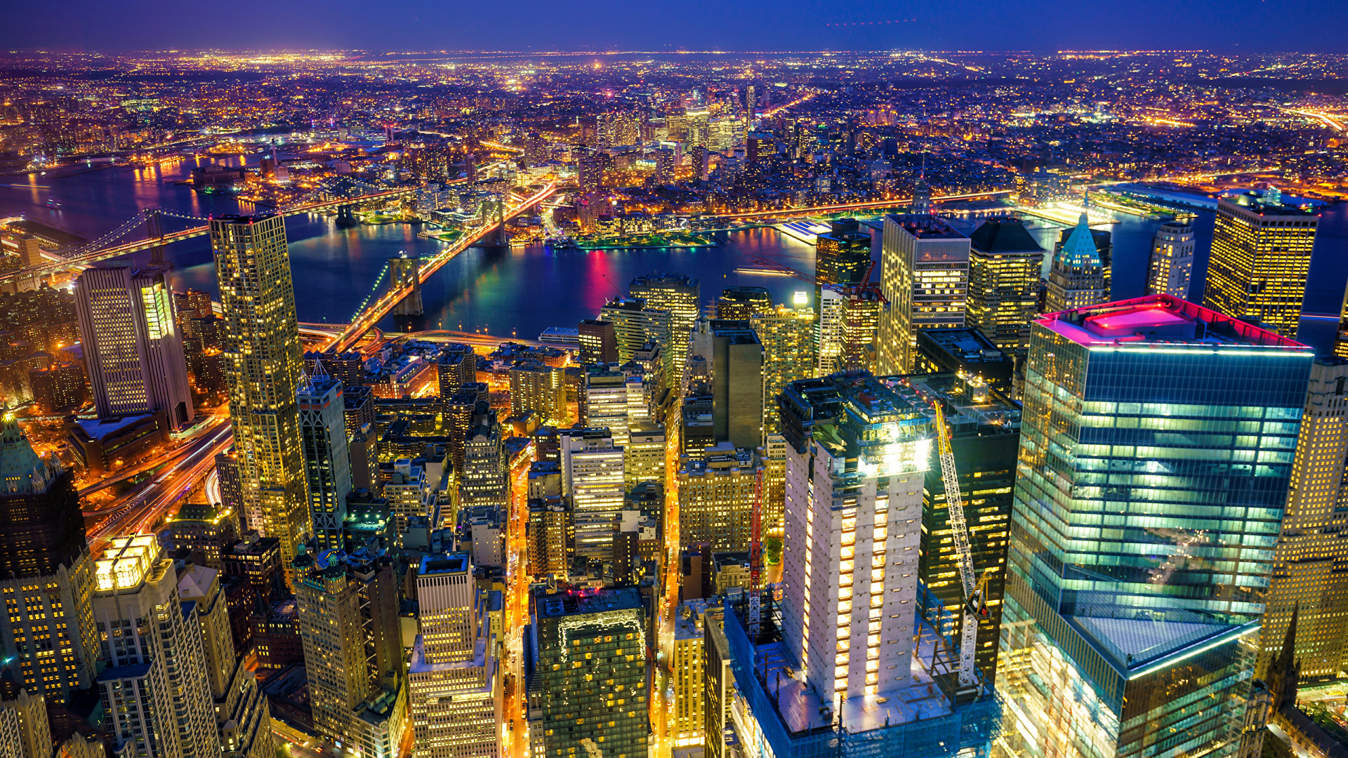 Aerial View of City Buildings During Night Time. Wallpaper in 1920x1080 Resolution