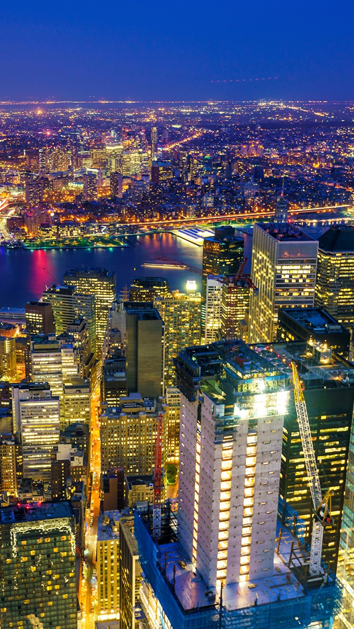 Aerial View of City Buildings During Night Time. Wallpaper in 720x1280 Resolution