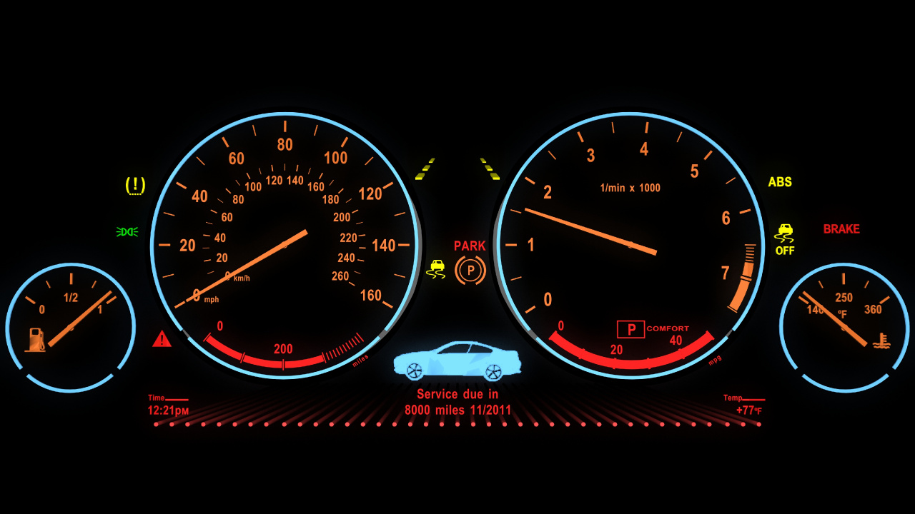 Analoges Kombiinstrument in Schwarz-weiß. Wallpaper in 1280x720 Resolution