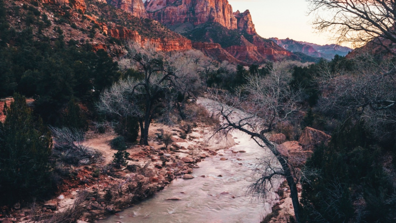 le Parc National de Zion, Eau, Les Ressources en Eau, Paysage Naturel, Highland. Wallpaper in 1366x768 Resolution