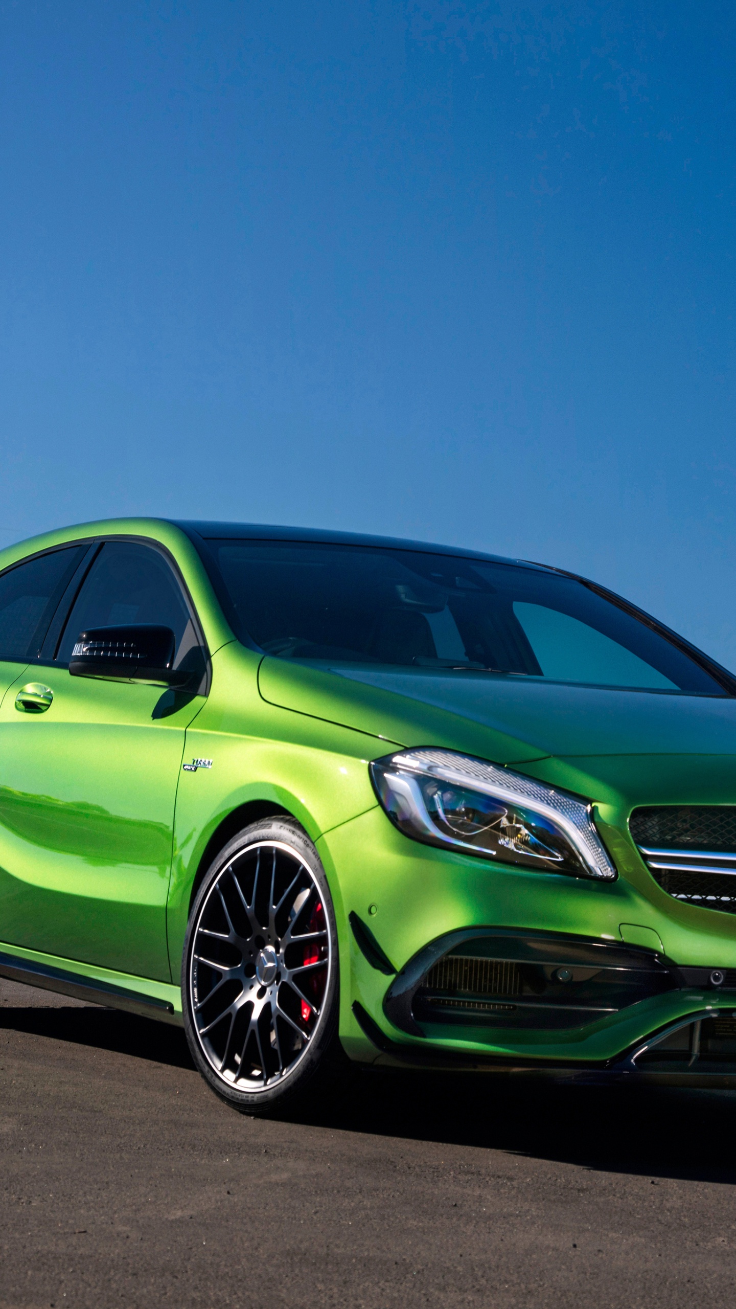 Green Mercedes Benz Coupe on Black Asphalt Road. Wallpaper in 1440x2560 Resolution