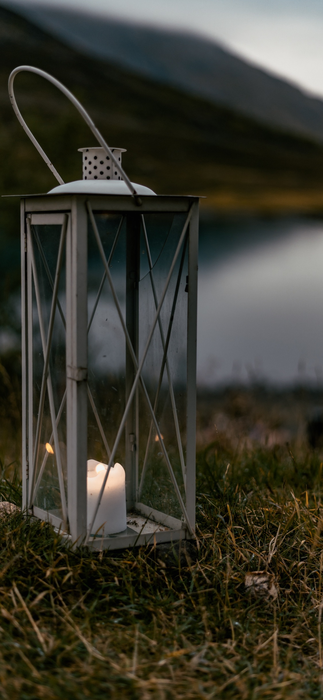 White Candle Lantern on Green Grass During Daytime. Wallpaper in 1125x2436 Resolution